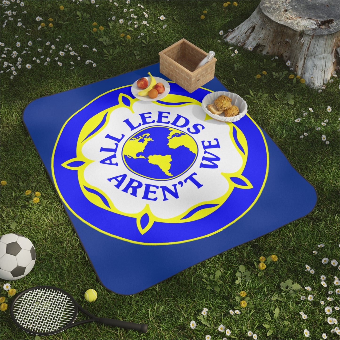 LUFC “All Leeds Aren’t We” Picnic  Blanket: Bold Fan Motto Design