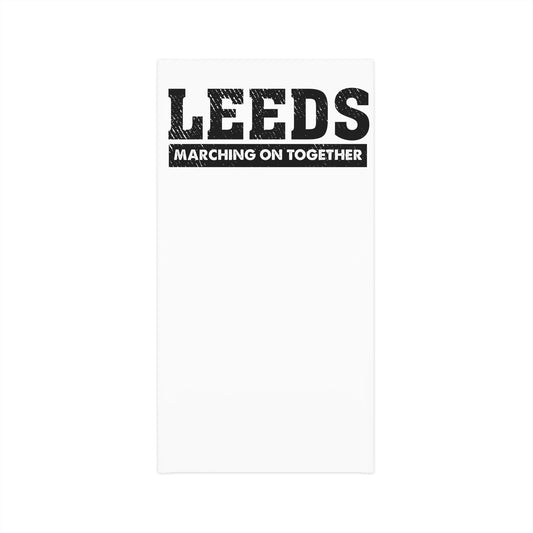 Leeds Marching On Together neck gaiter product mockup in black and white