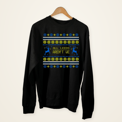 Leeds United Christmas Jumper All Leeds Aren't We Jumper for Men in Yellow & Blue - Lufcnews.co.uk