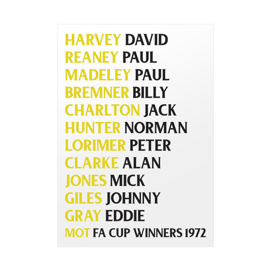 Leeds United 1972 FA Cup Winners Poster with Legends Name printed on it