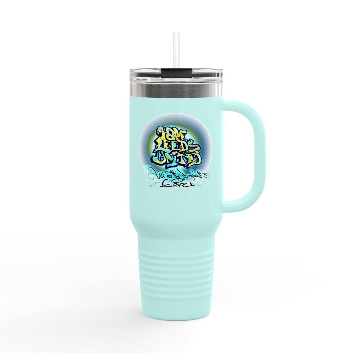 LUFC “Leeds United Graffiti” 40oz  Insulated Travel Mug: Bold Street-Art  Design for Passionate Fans