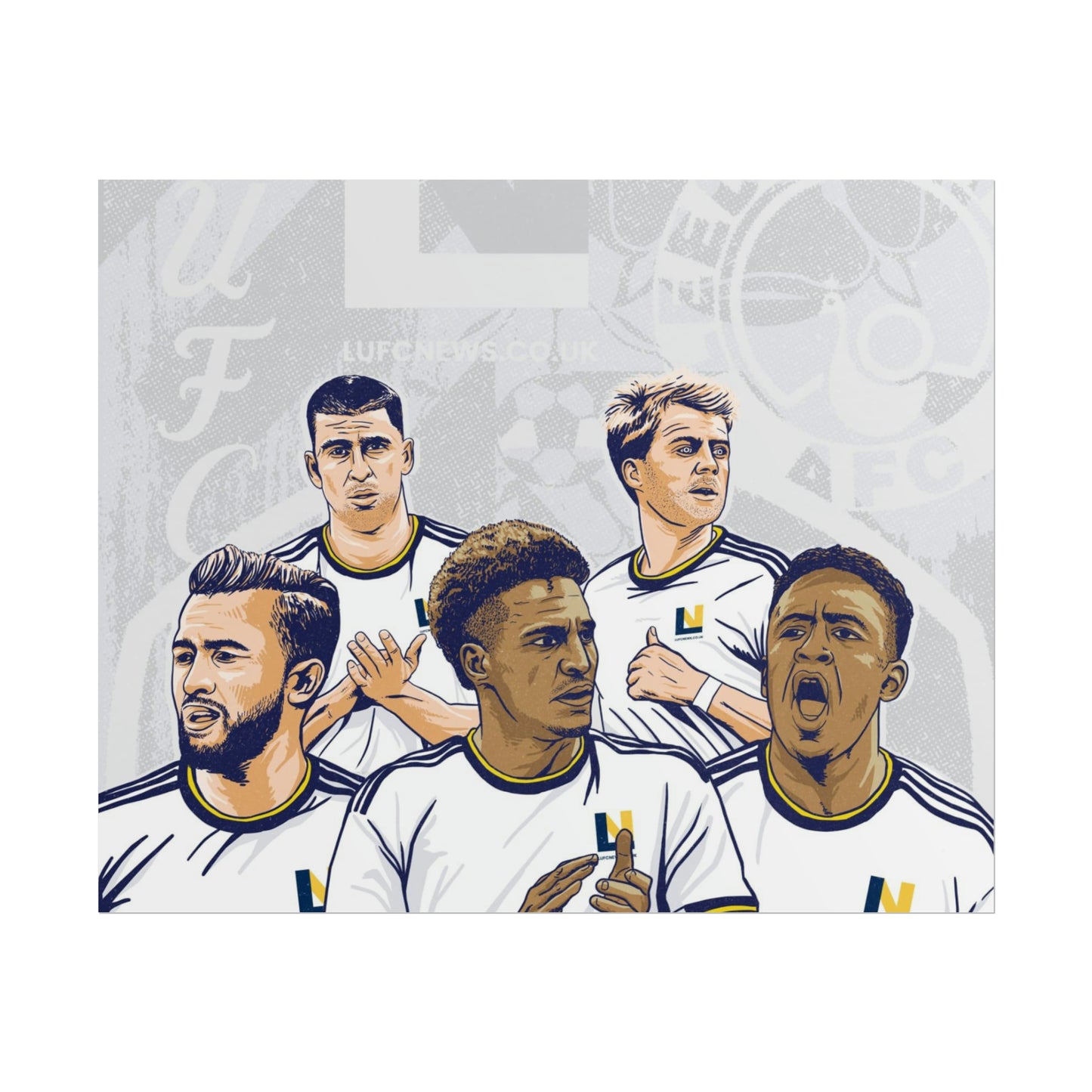 Leeds United Players Cartoon Poster