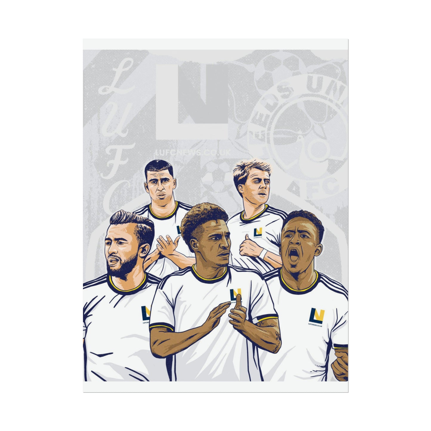 Leeds United Players Cartoon Poster