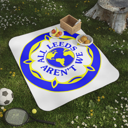 LUFC “All Leeds Aren’t We” Picnic  Blanket: Bold Fan Motto Design