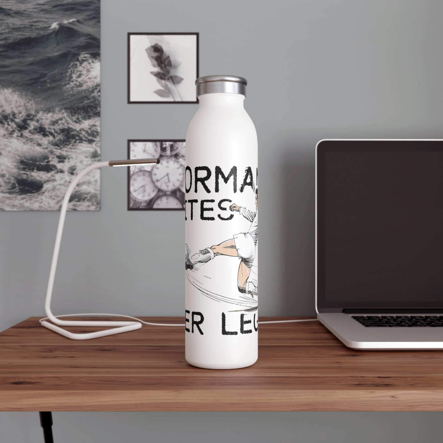 LUFC “Norman Bites Yer Legs” Slim  Stainless Steel Water Bottle: Tribute  Edition for Leeds United Legends