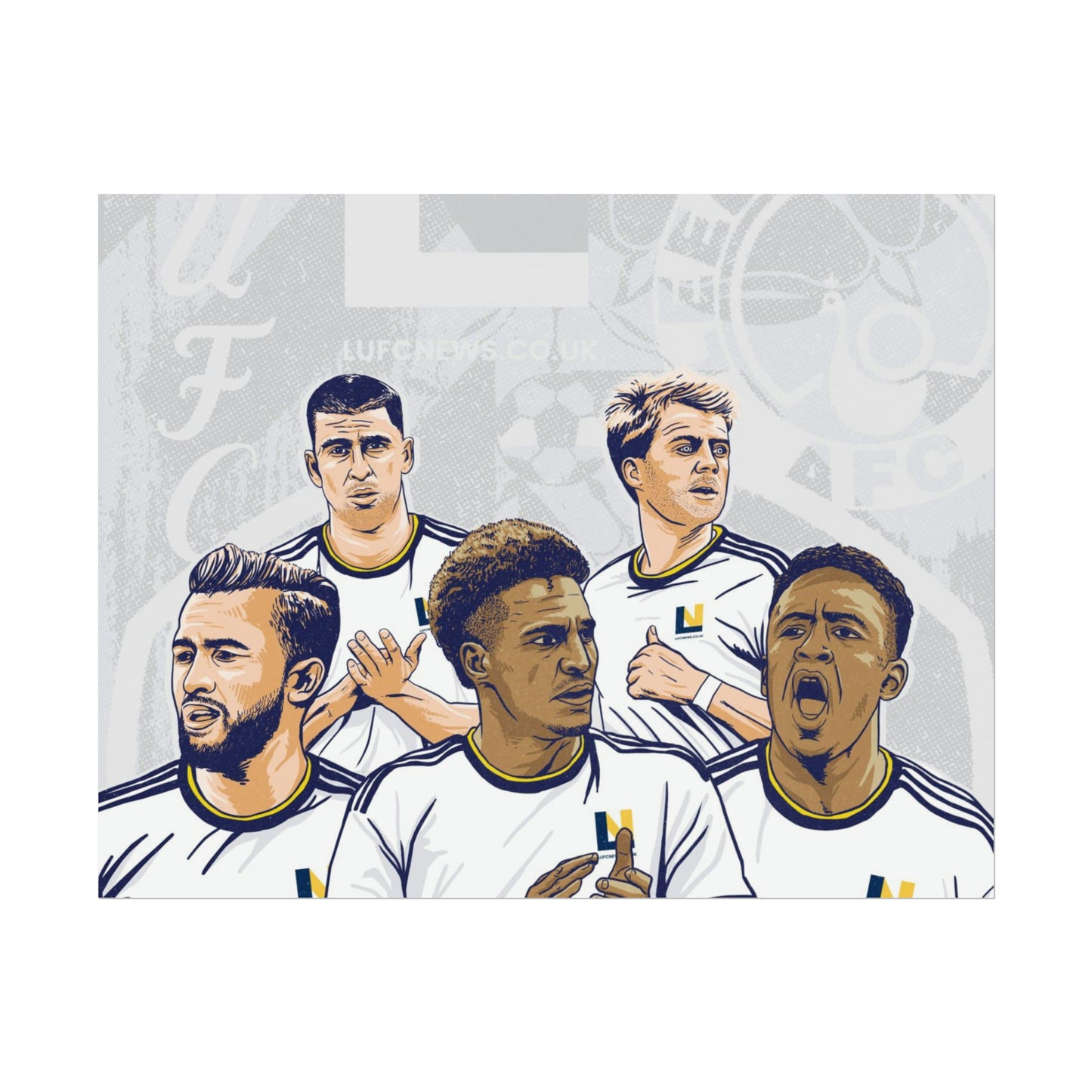 Leeds United Players Cartoon Poster