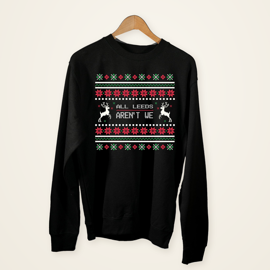Leeds United Christmas Jumper All Leeds Aren't We Jumper for Men in Red & White - Lufcnews.co.uk