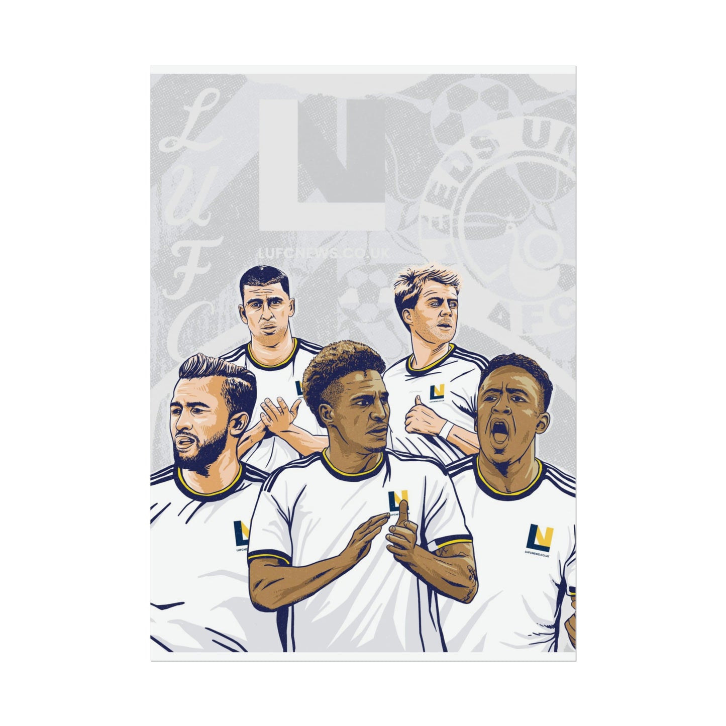 Leeds United Players Cartoon Poster