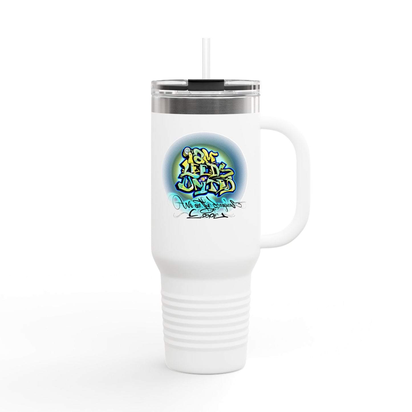 LUFC “Leeds United Graffiti” 40oz  Insulated Travel Mug: Bold Street-Art  Design for Passionate Fans