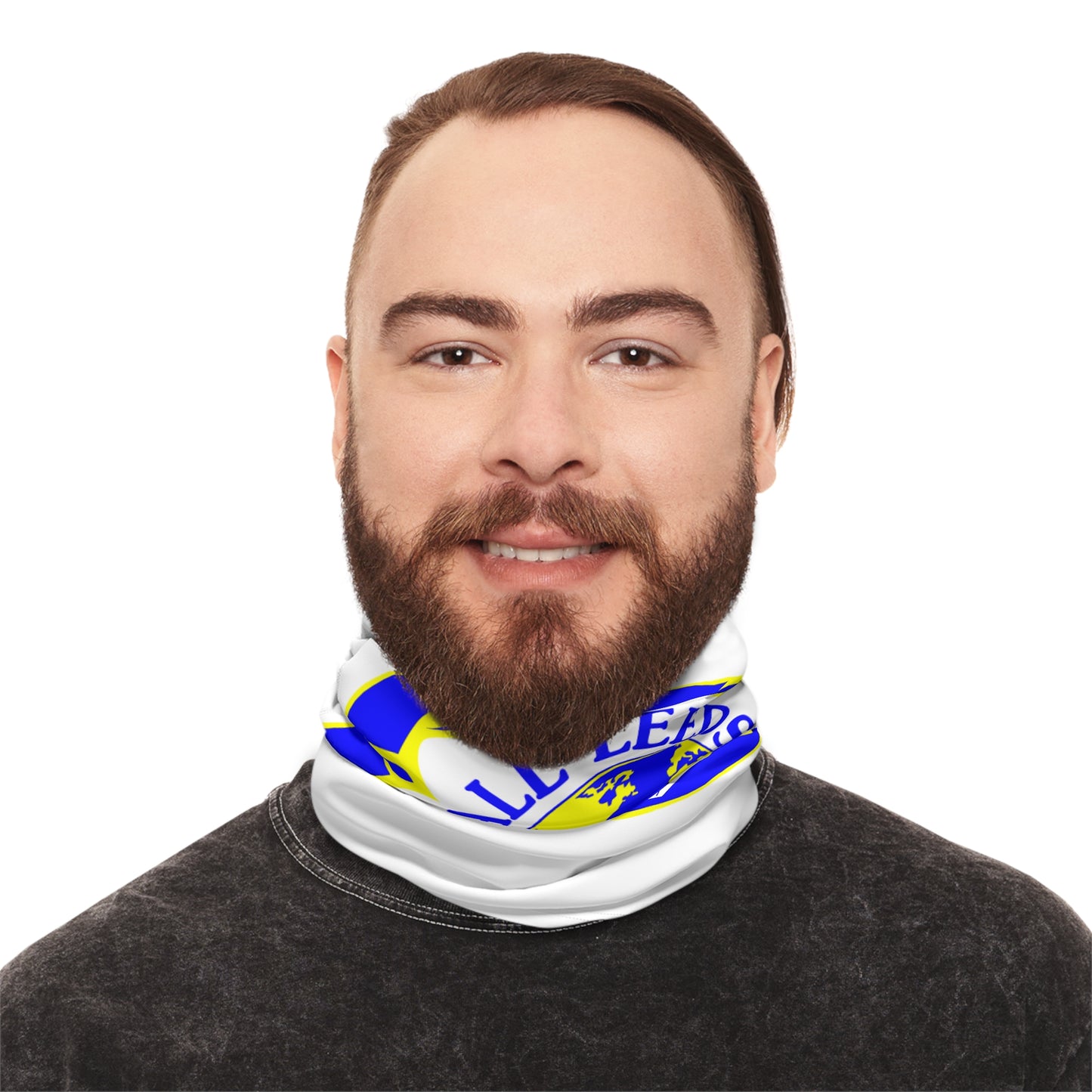 LUFC “All Leeds Aren’t We” Winter  Neck Gaiter: Bold Yellow & Blue Leeds  United Fleece-Lined Athletic Accessory
