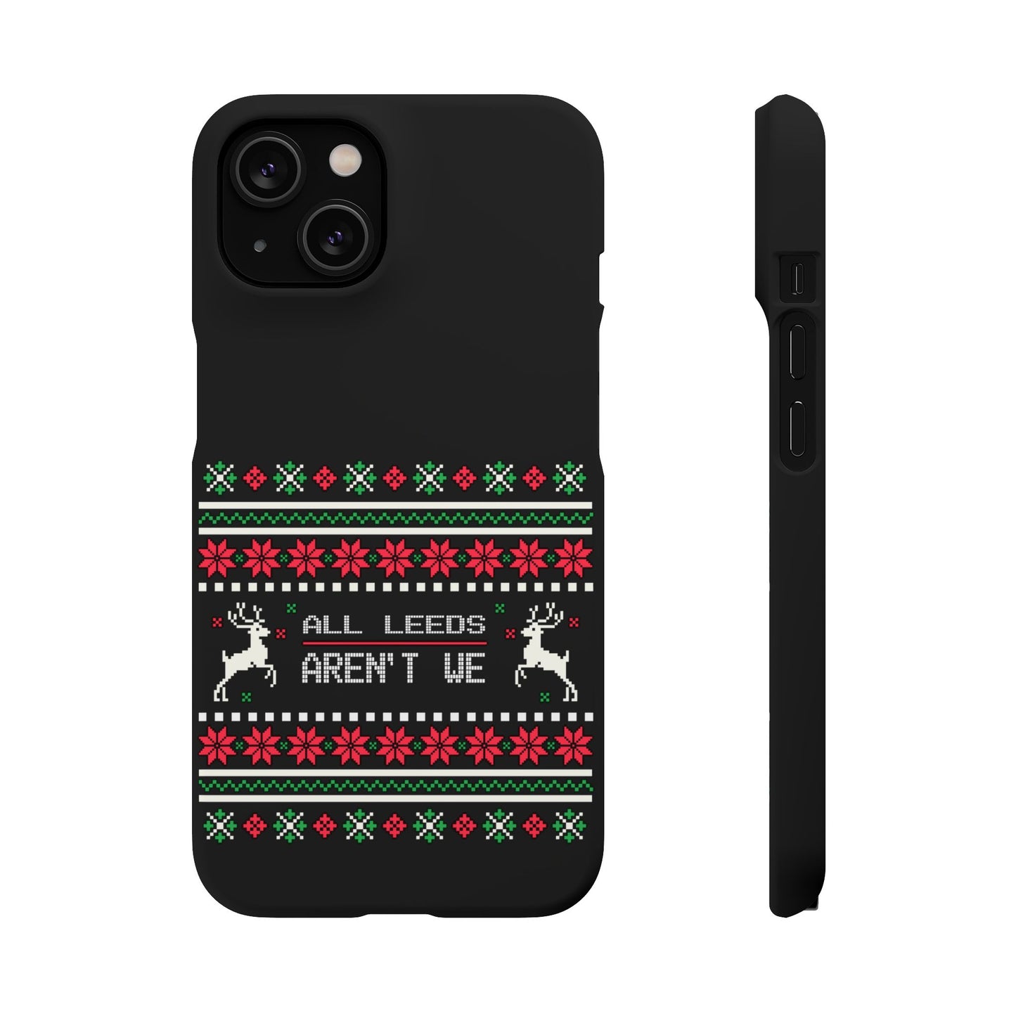 LUFC "All Leeds Aren't We" Red &  Green Emblem Snap Case: Christmas  Edition