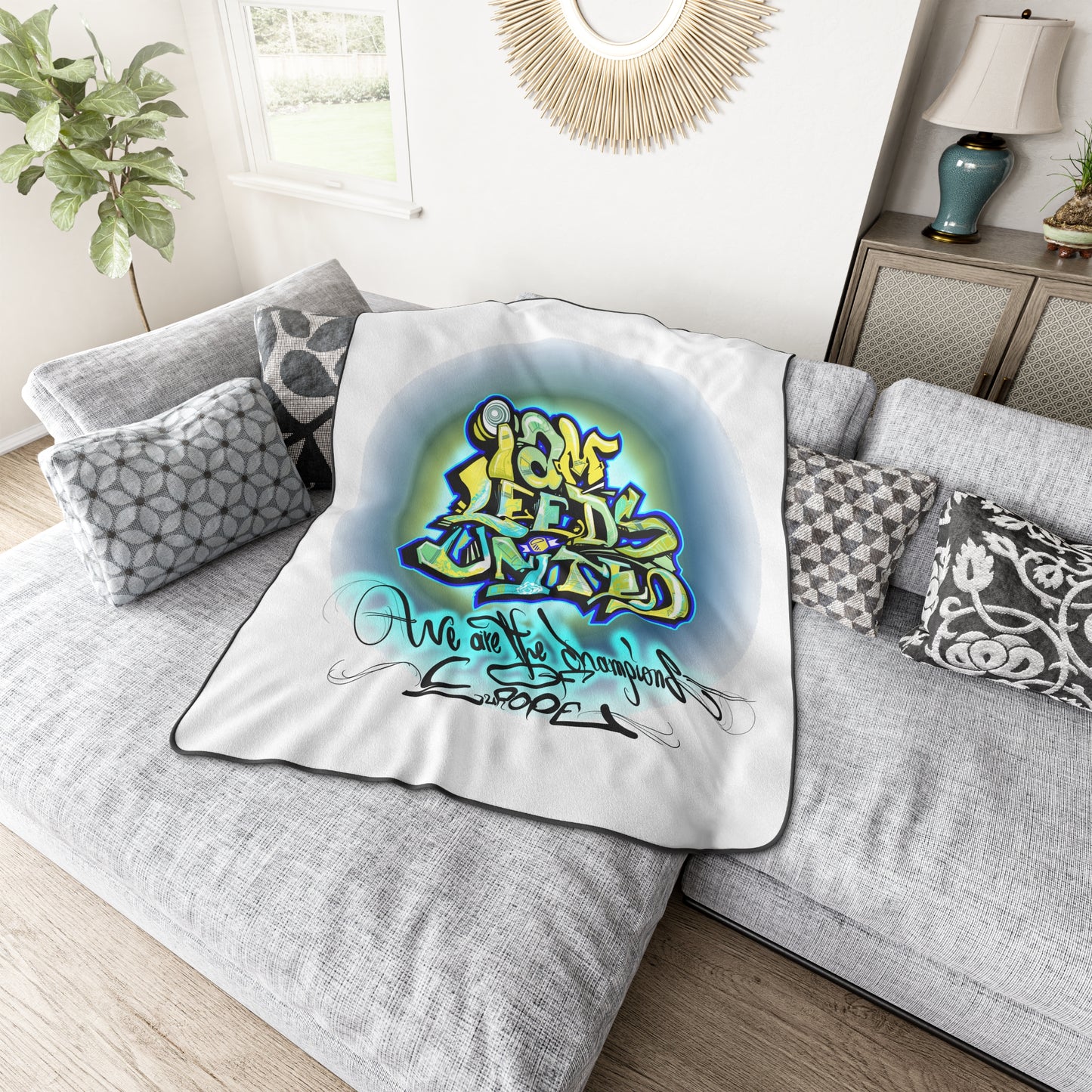 LUFC “Leeds United Graffiti”  Polyester Fleece Blanket: Bold Fan  Art Design