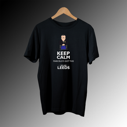 Camiseta de Leeds United Marcelo Bielsa Keep Calm Marcelo's Got This We Are Leeds para hombre en blanco y negro